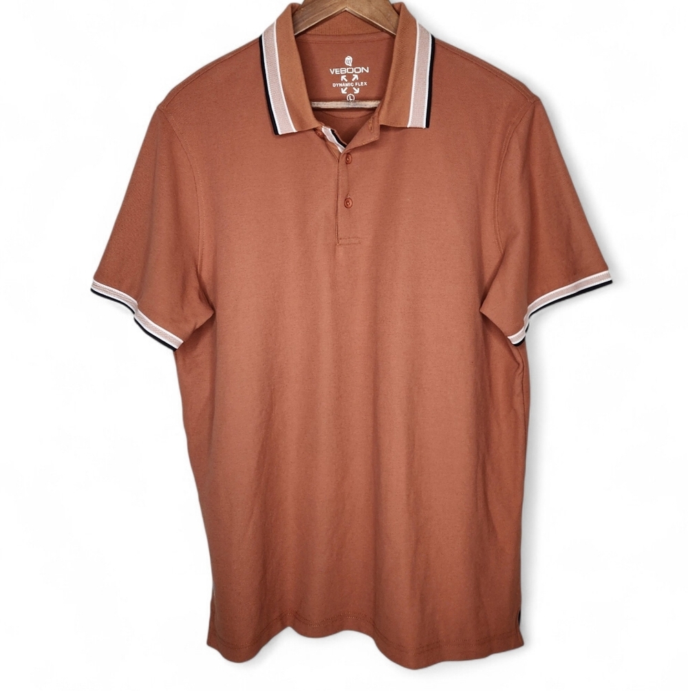 Veboon Pique Polo Shirt in Terracotta Brown Size L